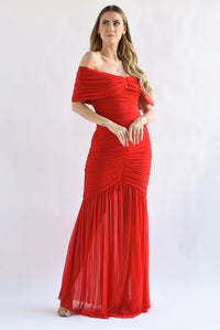 Fashion Styled Vestido largo torso drapeado Rojo