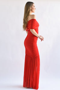 Fashion Styled Vestido largo torso drapeado Rojo