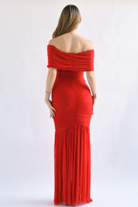 Fashion Styled Vestido largo torso drapeado Rojo