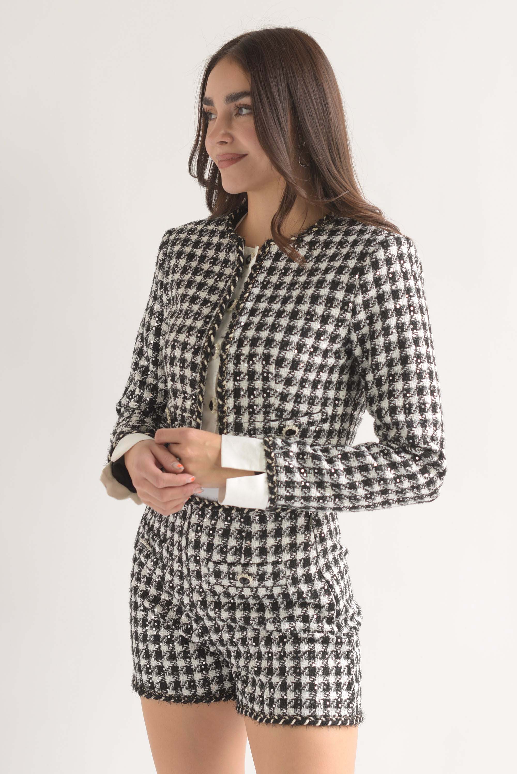 Set Short y Blazer puños tweed cuadros
