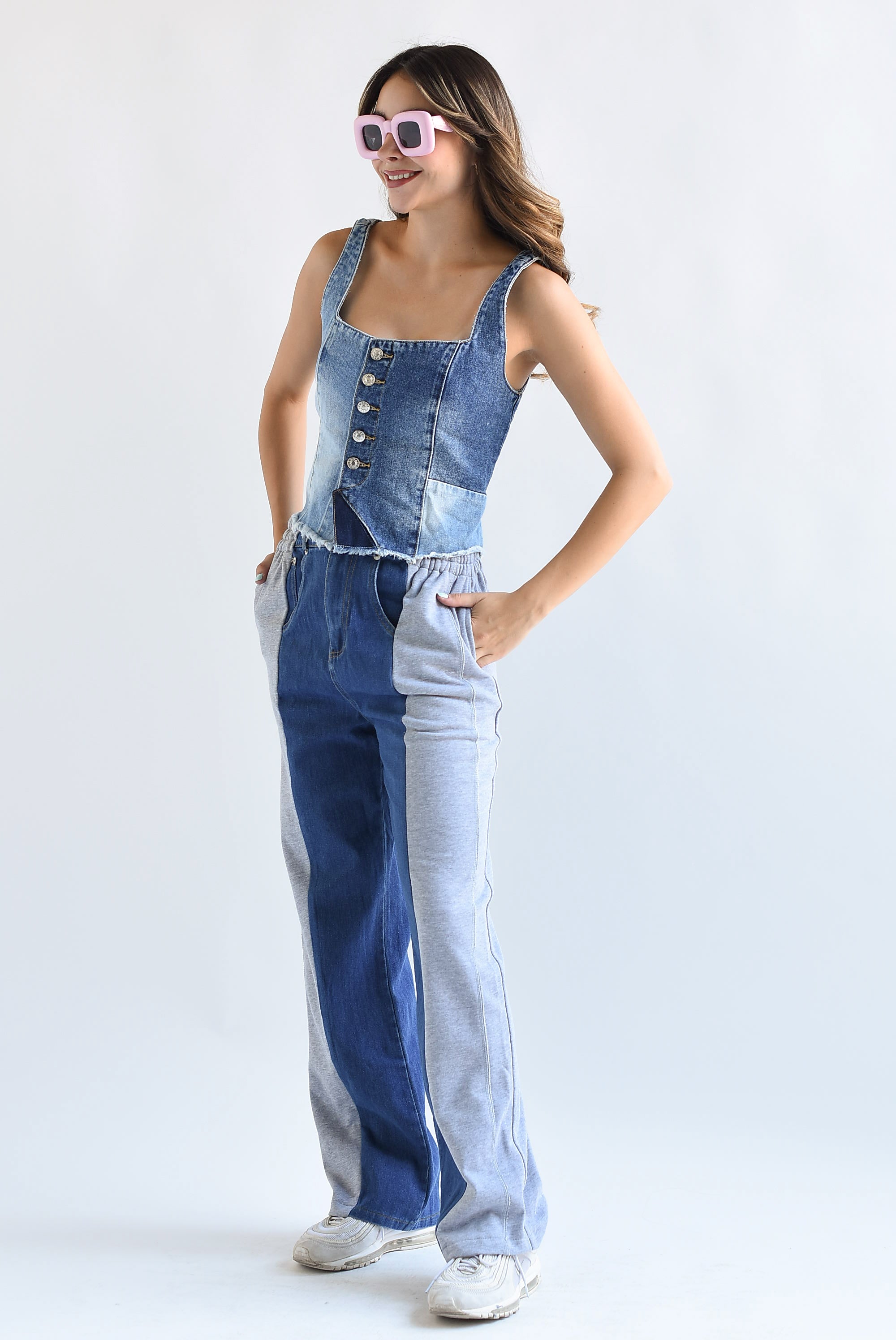 Jeans con pants lateral Gris