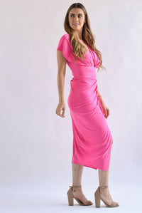 Fashion Styled Vestido spandex drapeado Rosa Mexicano