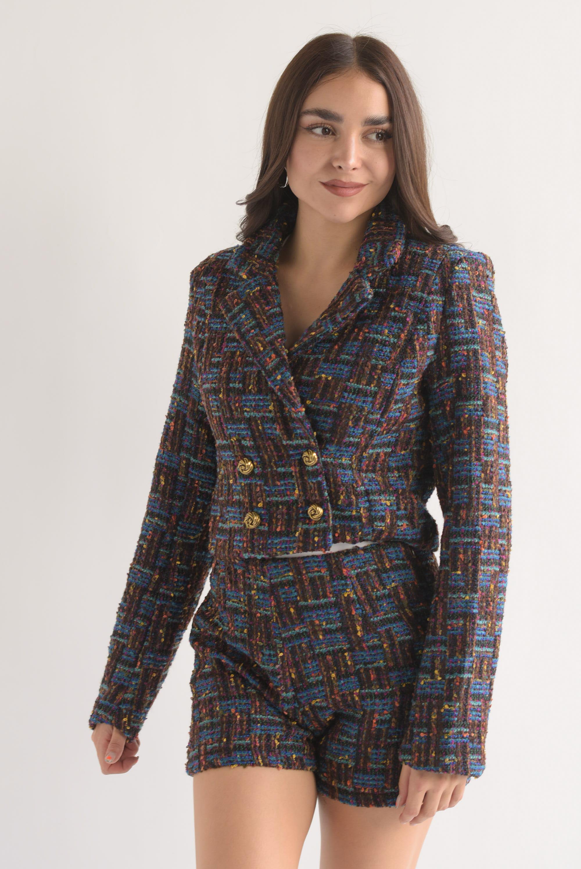 Set Short y Blazer tweed multicolor