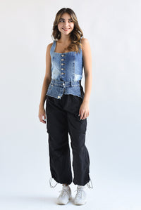 Fashion Styled Parachute pretina Denim Negro