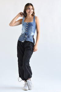Fashion Styled Parachute pretina Denim Negro