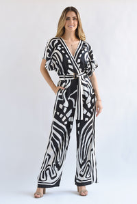 Fashion Styled Jumpsuit tribal Negro con Blanco