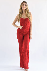 Fashion Styled Jumpsuit corse encaje Rojo