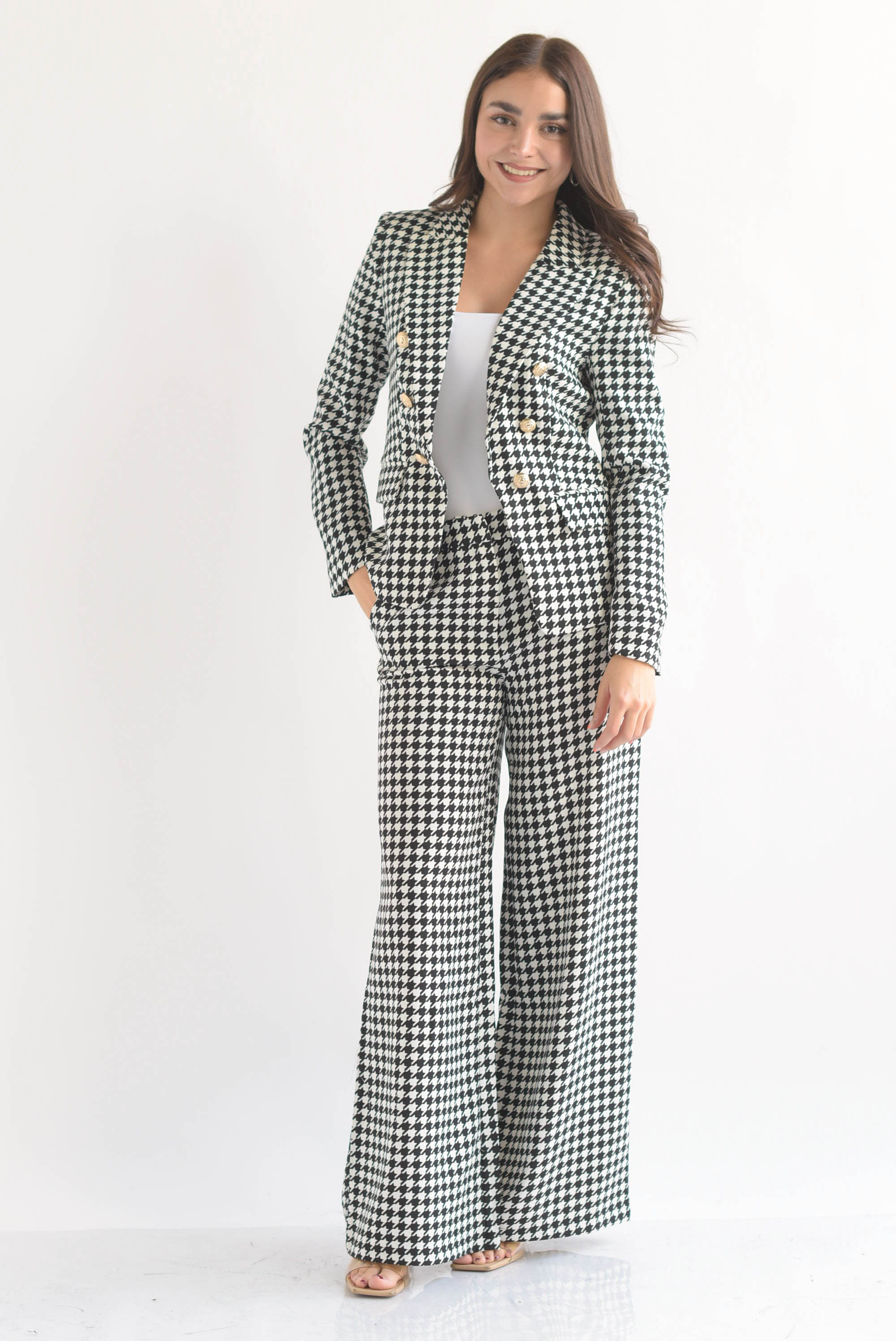 Set Pantalón wide leg y Blazer houndstooth