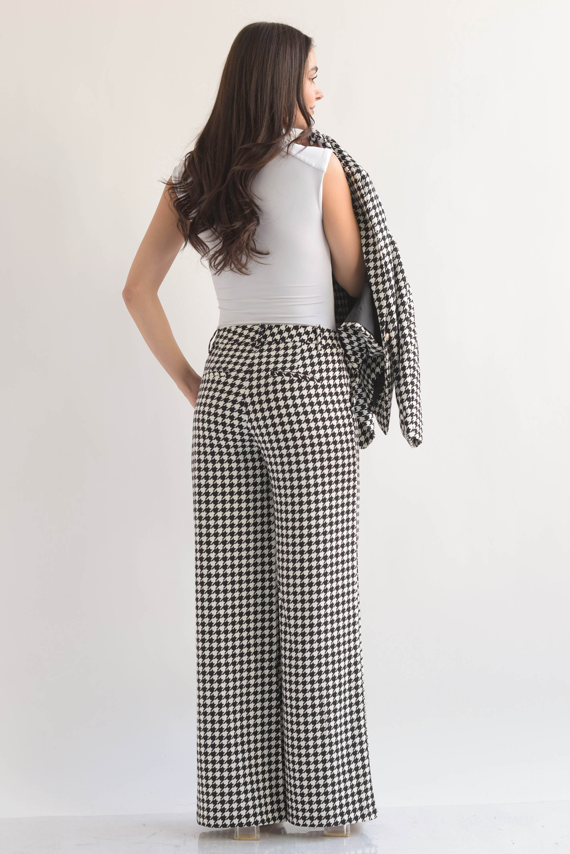 Set Pantalón wide leg y Blazer houndstooth