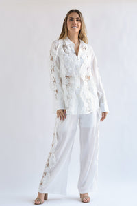 Fashion Styled Set Pantalón y Camisa tira bordada Blanco