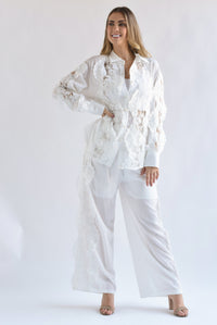 Fashion Styled Set Pantalón y Camisa tira bordada Blanco