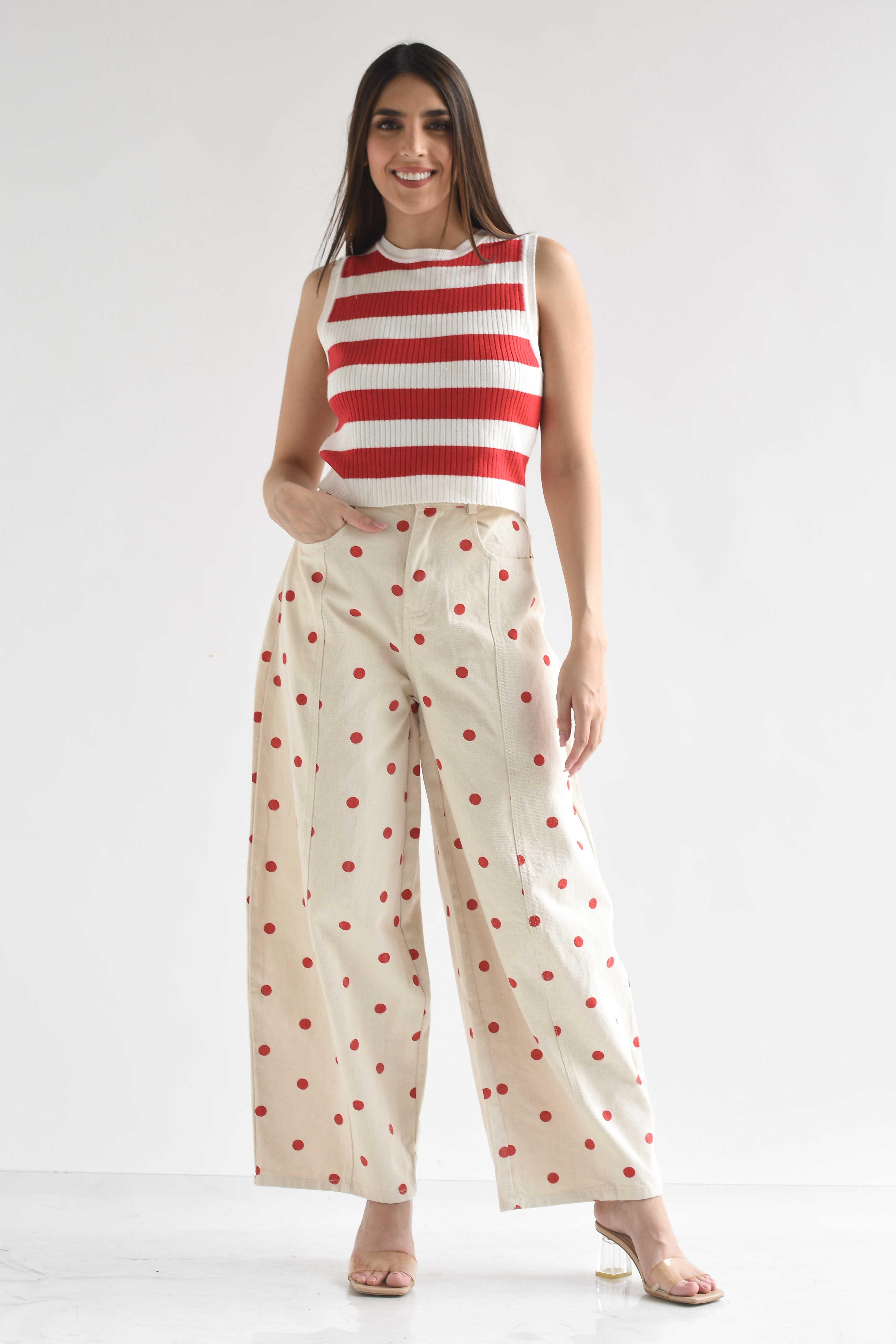 Jeans barrel polka dots Rojos