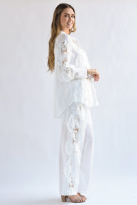 Fashion Styled Set Pantalón y Camisa tira bordada Blanco