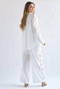 Fashion Styled Set Pantalón y Camisa tira bordada Blanco