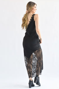 Fashion Styled Vestido largo lencero encaje Negro