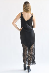 Fashion Styled Vestido largo lencero encaje Negro