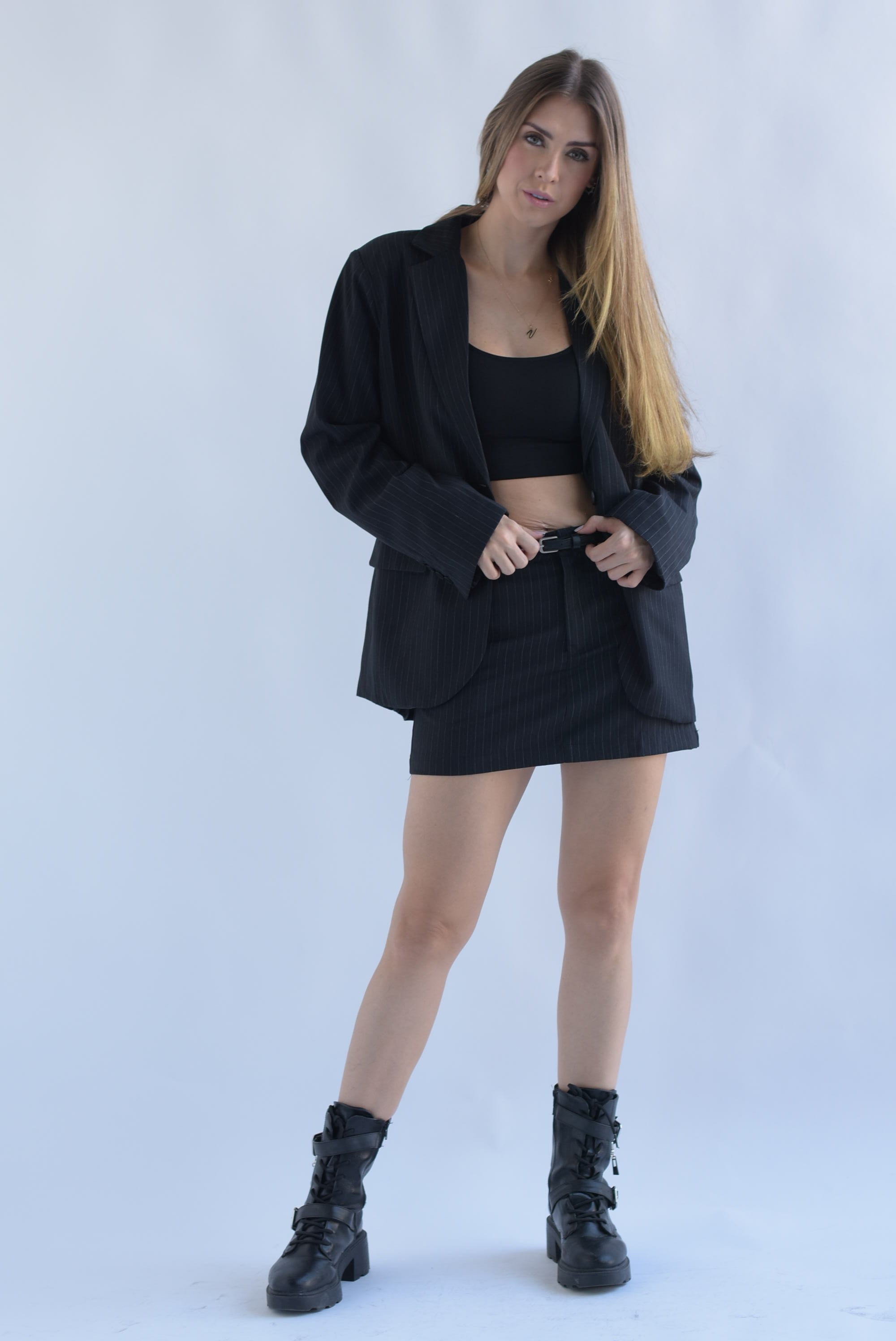 Set Falda y Blazer raya diplomática Negro