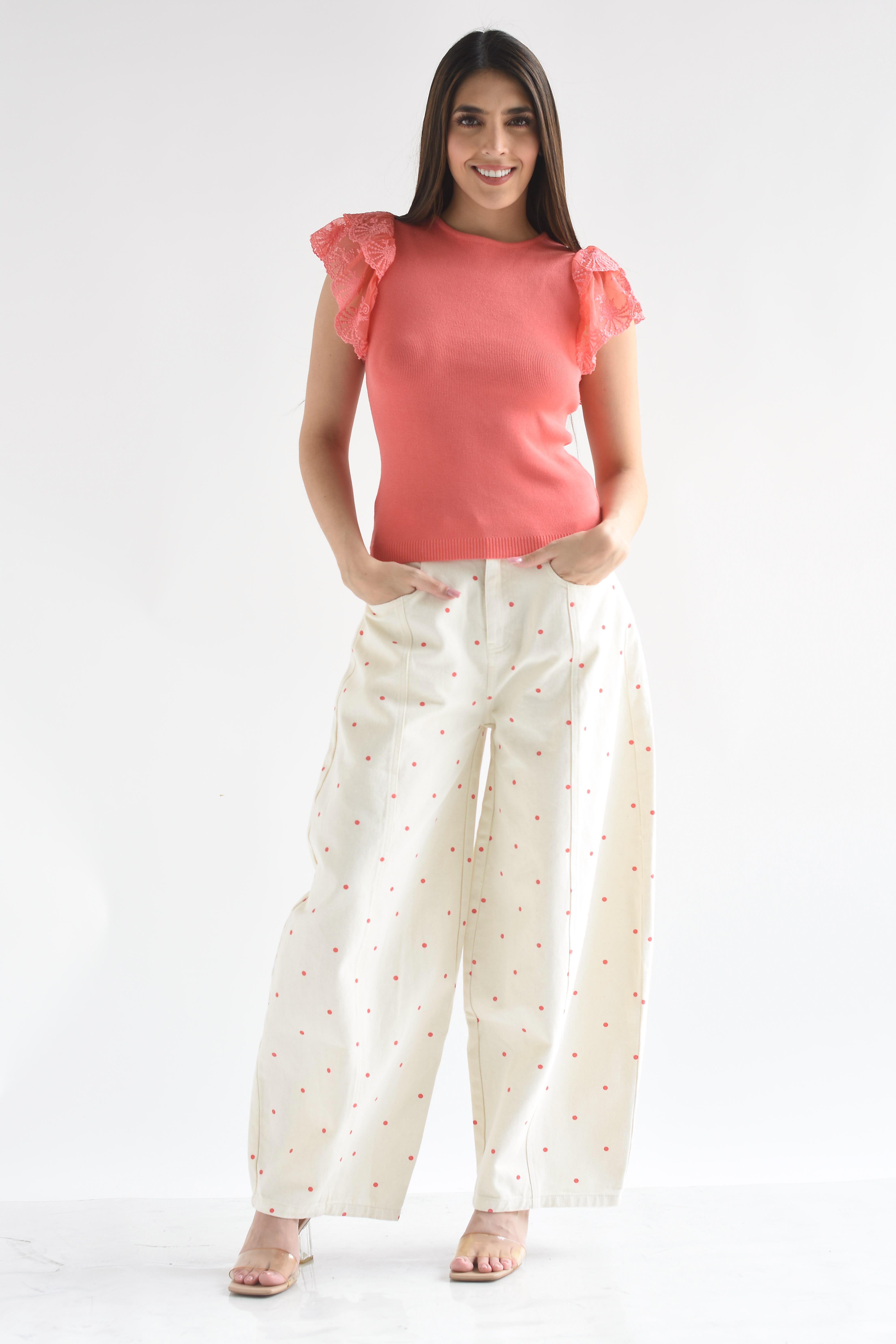 Jeans barrel mini polka dots Coral