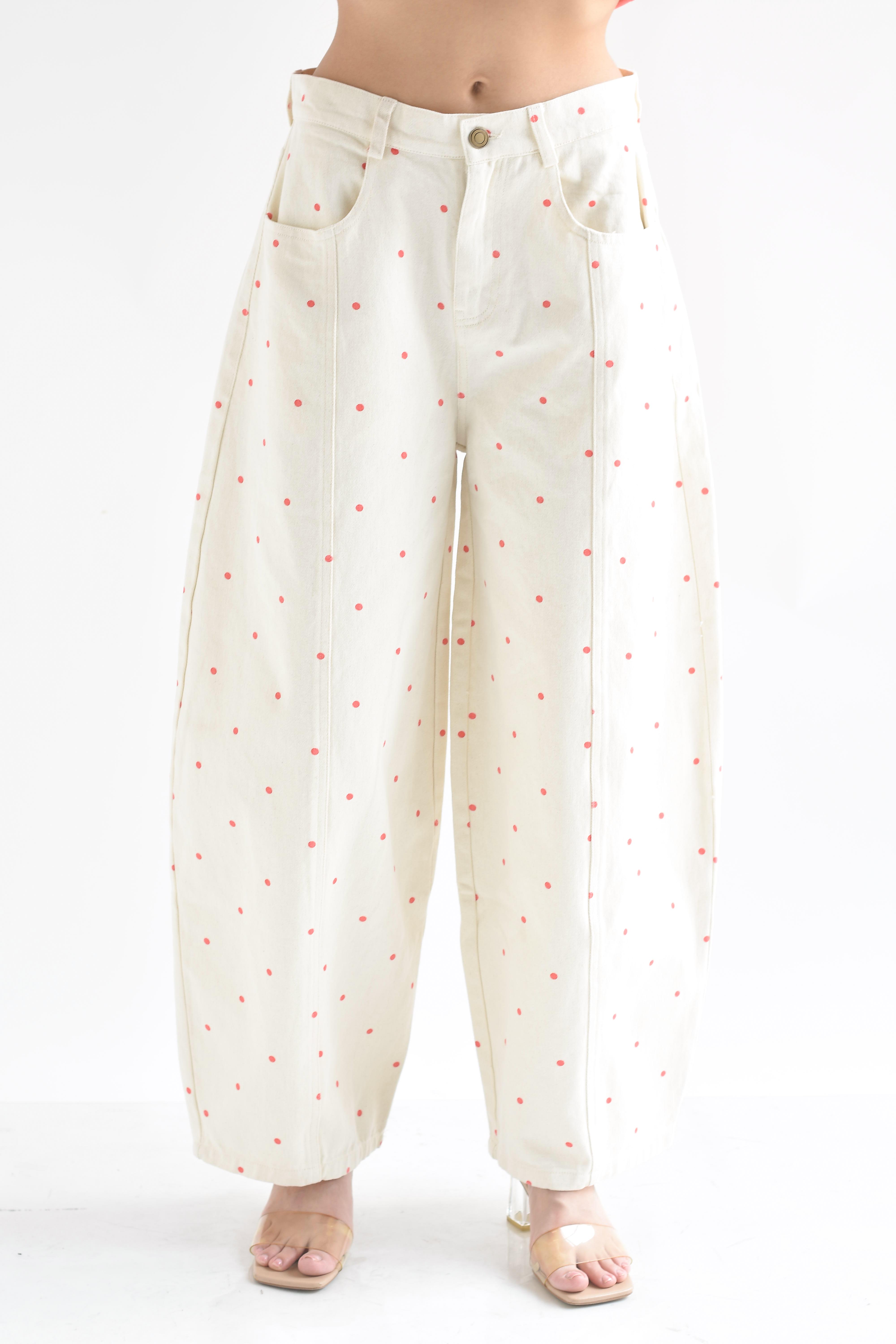 Jeans barrel mini polka dots Coral