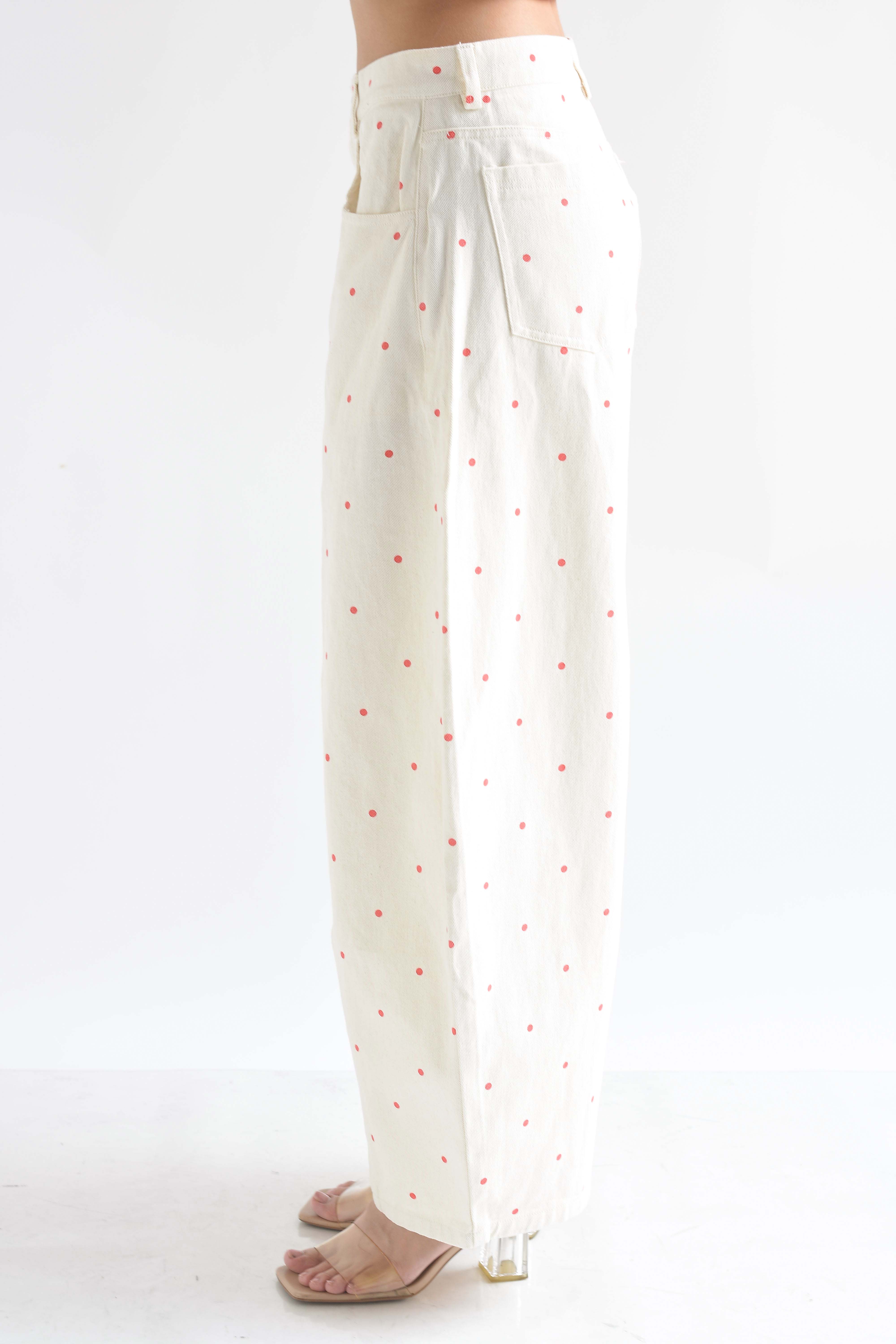 Jeans barrel mini polka dots Coral