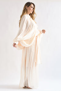Fashion Styled Vestido largo drapeado talle largo Ivory