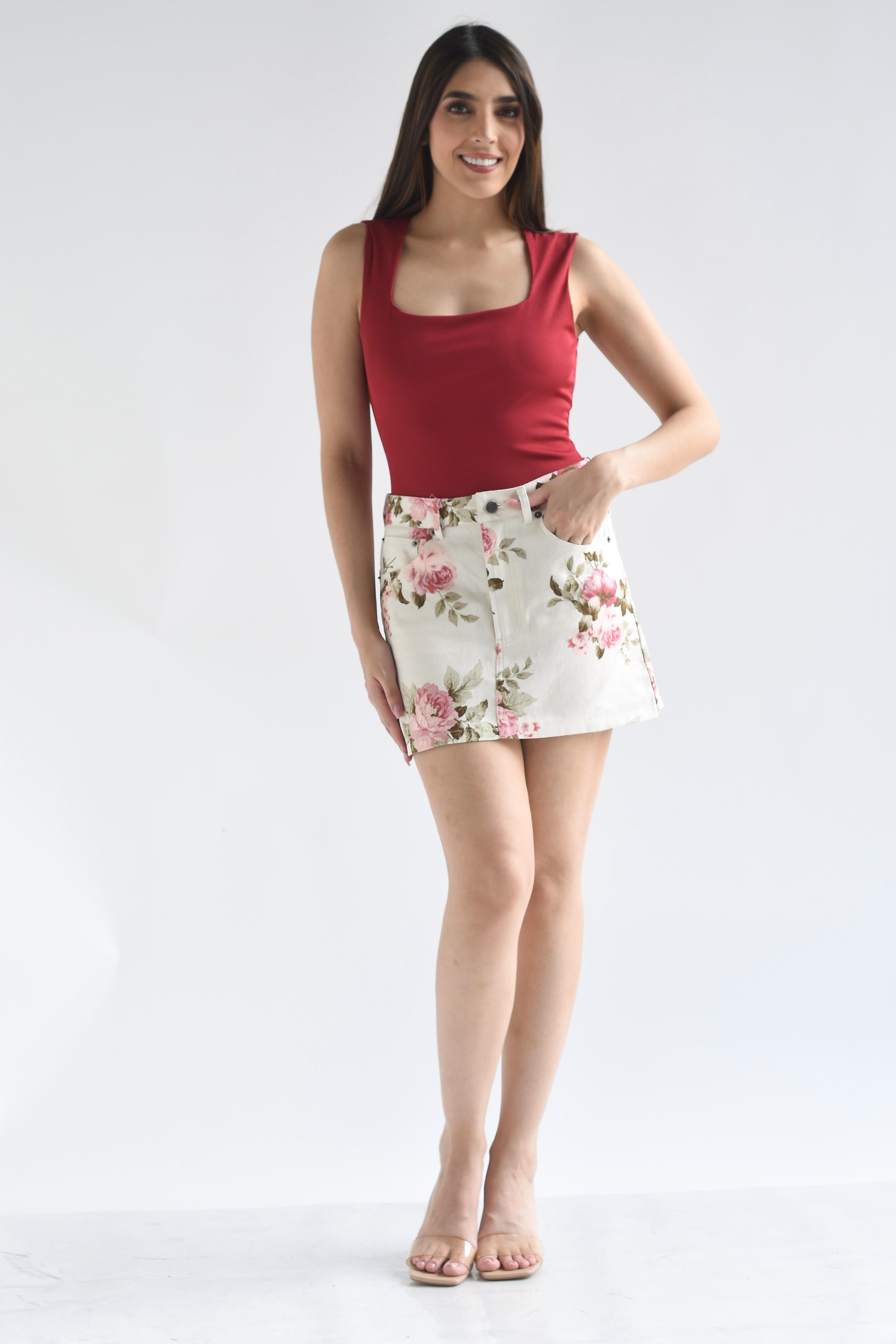 Falda corta Denim flores