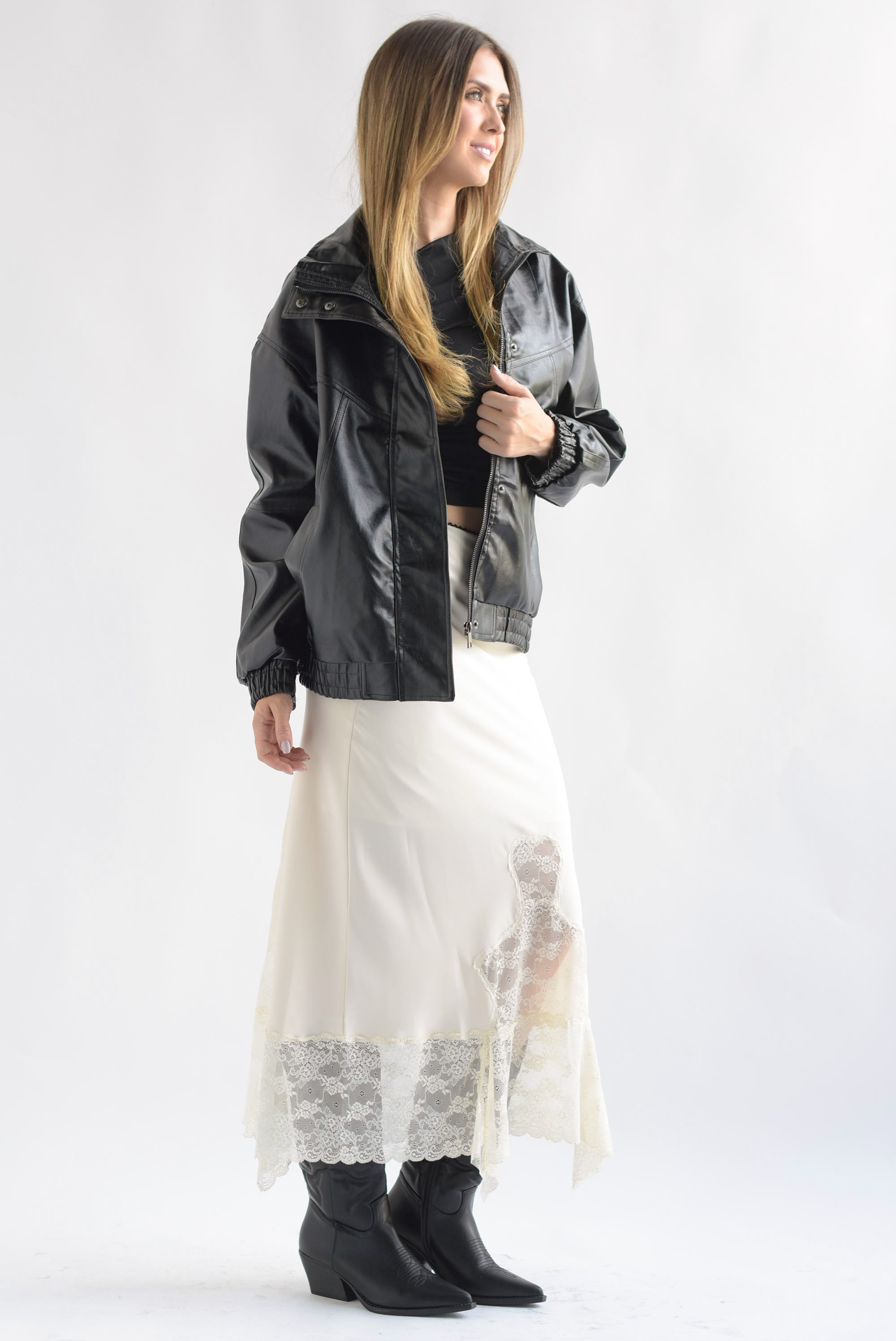 Falda lencera cut-out encaje Ivory