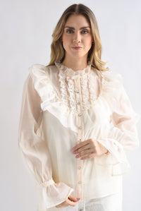 Fashion Styled Blusa gasa pecho olanes Ivory