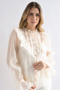 Fashion Styled Blusa gasa pecho olanes Ivory