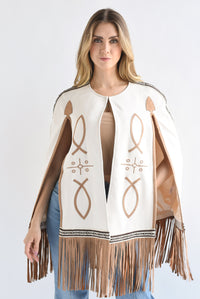 Fashion Styled Capa suede flecos tribal Ivory