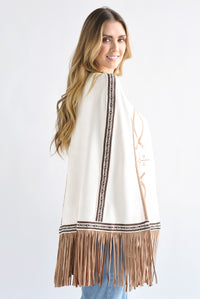 Fashion Styled Capa suede flecos tribal Ivory