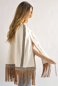 Fashion Styled Capa suede flecos tribal Ivory