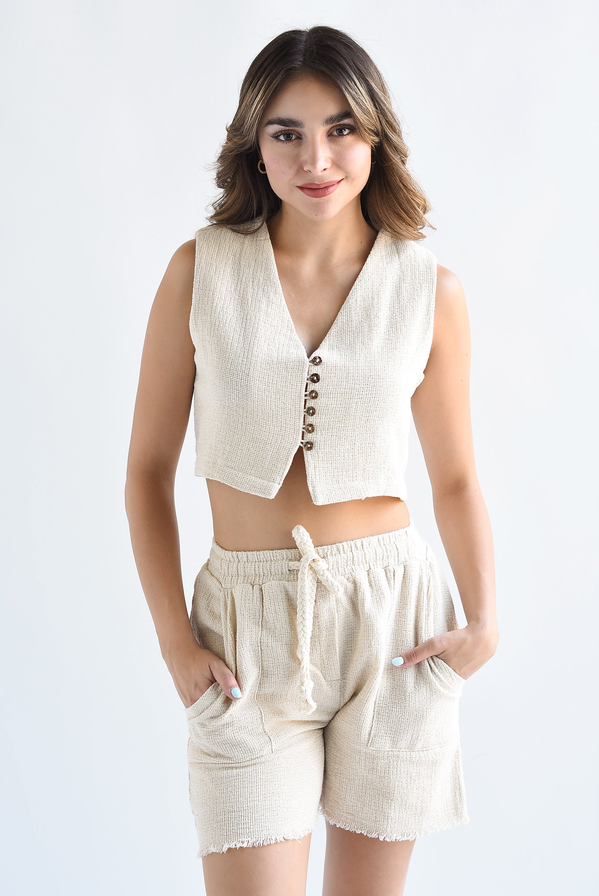 Set Short y Chaleco manta Crudo