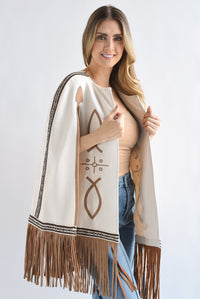 Fashion Styled Capa suede flecos tribal Ivory