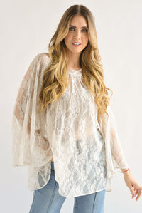Fashion Styled Blusa larga manga campana encaje Ivory