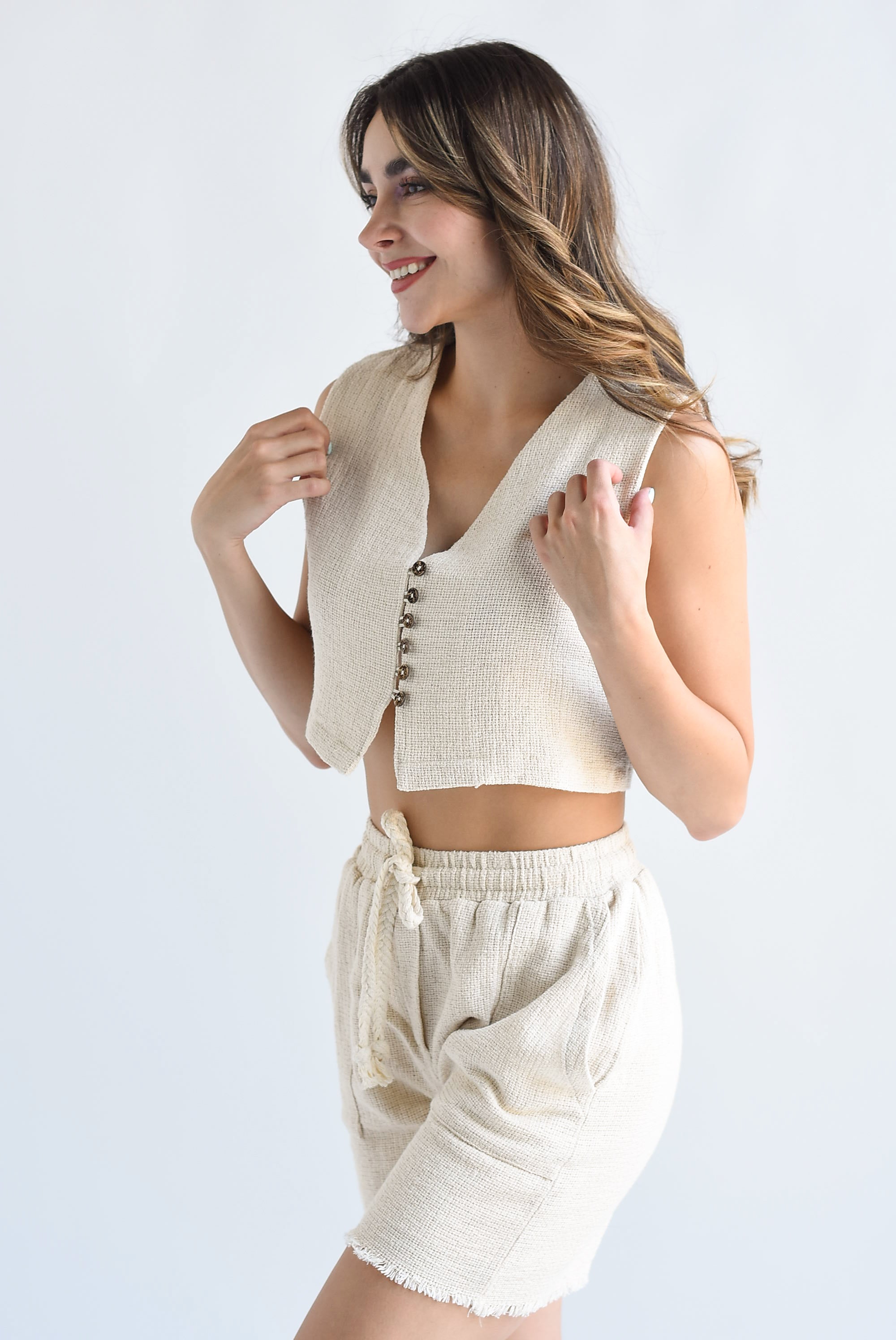 Set Short y Chaleco manta Crudo