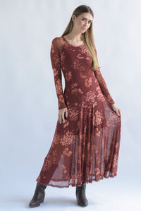 Fashion Styled Vestido mesh floral Marrón