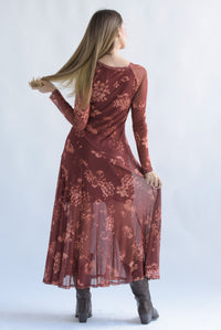 Fashion Styled Vestido mesh floral Marrón