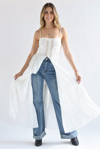 Fashion Styled Maxi blusa tira bordada olanes Blanco