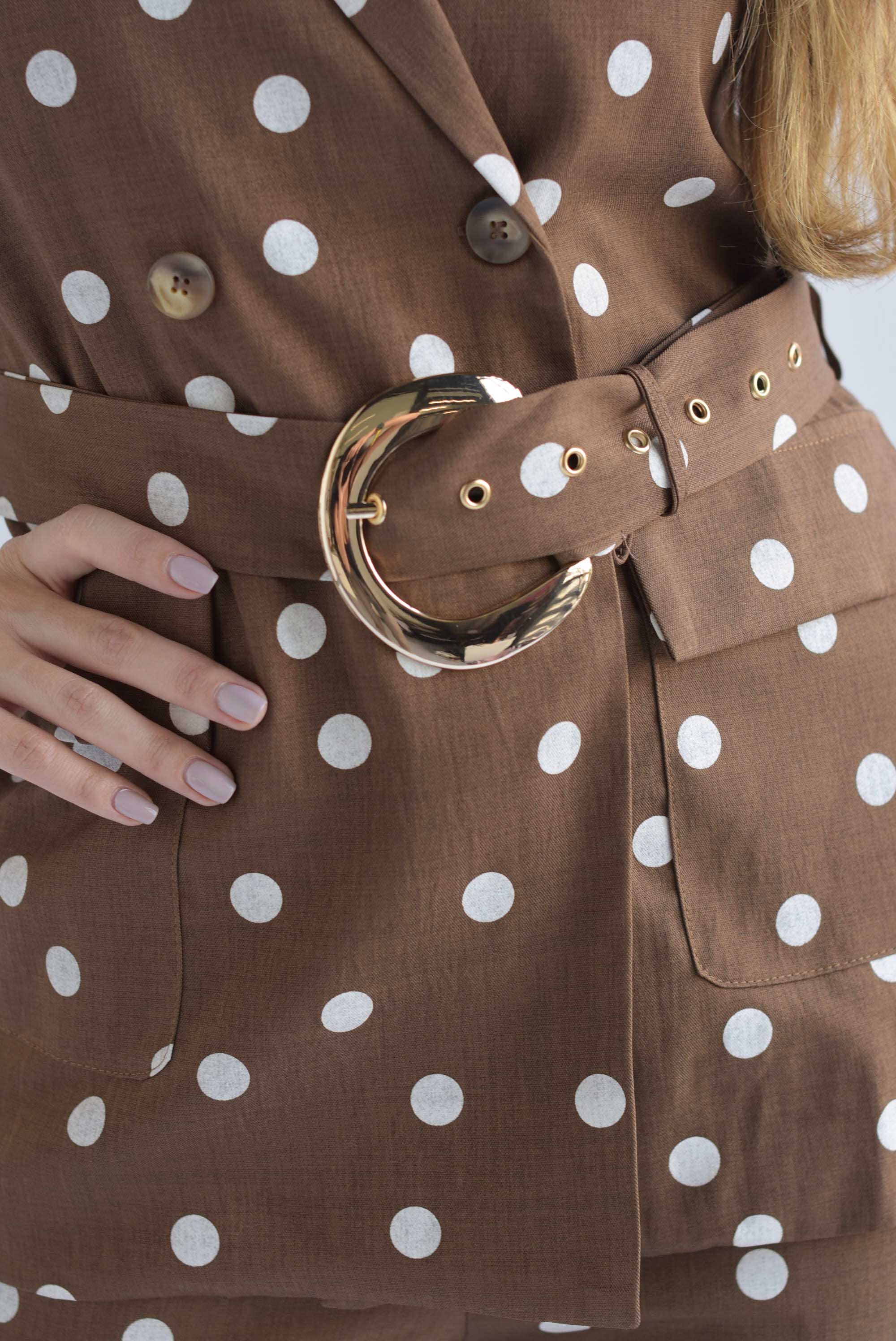 Set Pantalón y Chaleco largo polka dots Café