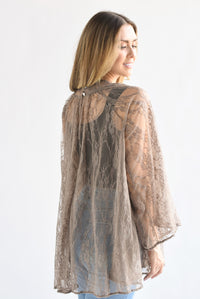 Fashion Styled Blusa larga manga campana encaje Moka