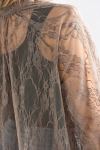 Fashion Styled Blusa larga manga campana encaje Moka