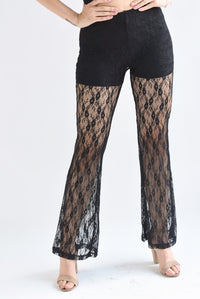 Fashion Styled Pantalón flare encaje fondo short Negro