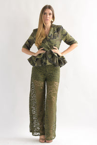 Fashion Styled Pantalón wide leg encaje Verde Olivo