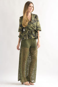 Fashion Styled Pantalón wide leg encaje Verde Olivo