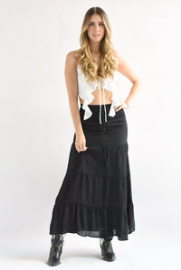 Fashion Styled Falda larga olanes pretina elástica Negro