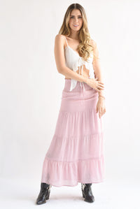 Fashion Styled Falda larga olanes pretina elástica Rosa