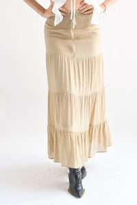 Fashion Styled Falda larga olanes pretina elástica Kaki