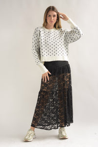 Fashion Styled Sweater polka dots costuras Blanco & Azul Marino