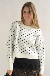 Fashion Styled Sweater polka dots costuras Blanco & Azul Marino